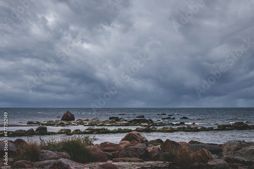 Fototapeta Naklejka Na Ścianę i Meble -  Baltic sea beach in Riga gulf with huge granite boulders