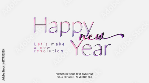 Thin happy new year note resolution editable text effect gradient vector 