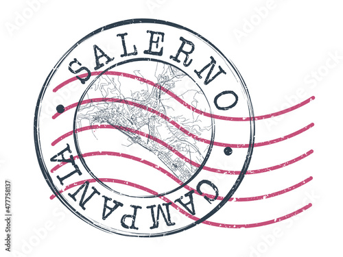 Salerno, SA, Italy Stamp Map Postal. Silhouette Seal Roads and Streets. Passport Round Design. Vector Icon. Design Retro Travel National Symbol.