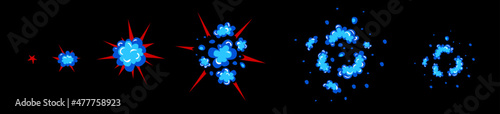 Sprite sheet of a flat explosion. Animation for cartoon or game. Vector