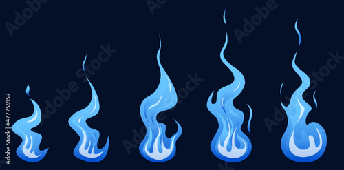 Blue flame. Fire animation sprites. Animation for game or cartoon. Vector illustration