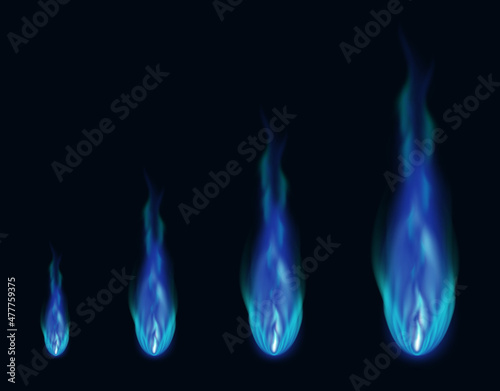 Blue fire animation sprites. Animation for a game or cartoon. Vector illustration. Flat bonfire 