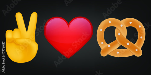 Peace Love and Pretzel Illustration Emoji Design. Motivational Quote Emoticon Vector Symbol.