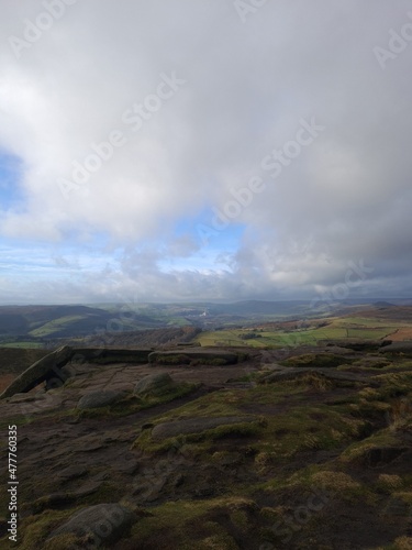 Peak District National Park Stanage Edge brooding sky and wonderful landscape