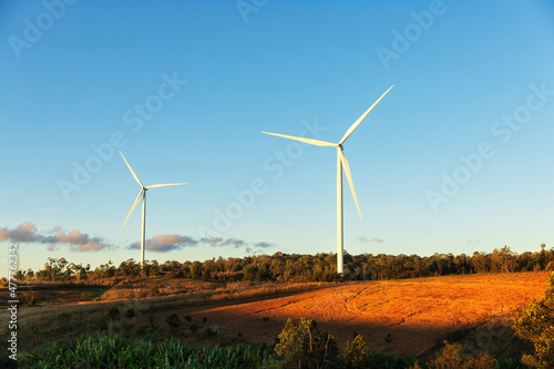 wind turbines or windmills farm field and mountain hill in Phetchabun, Thailand.