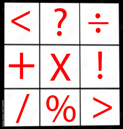 Mathematical Symbols and Punctuation Marks in grid form