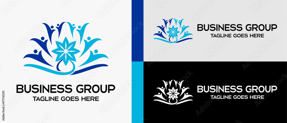 logo design template for business or group, people and flower icon. vector illustration