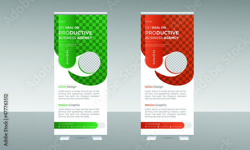 New business roll up banner design. Vertical roll-up template, banner stand, or flag design layout.
Abstract modern stand banner template design. Abstract, vertical.
