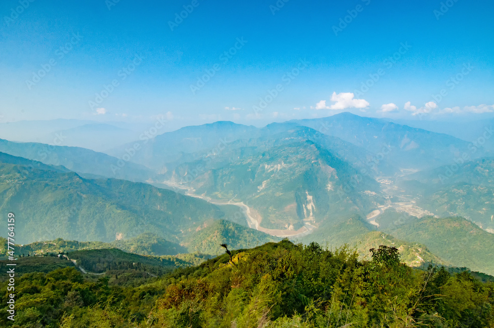 Tourist spot Ramitey view point - Sikkim, India. From this view point, twists and turns of river Tista or Teesta can be seen below, River Tista flows through sikkim state.