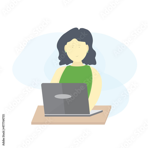 worker woman working with laptop flat color
