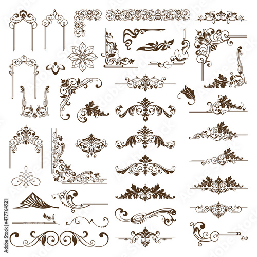 Ornamental design lace borders and corners Vector set art deco floral ornaments elements