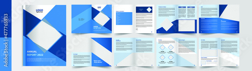 Annual report Design, Corporate business presentation guide brochure template, 16-page minimalist flat geometric business brochure design template, A4 size.