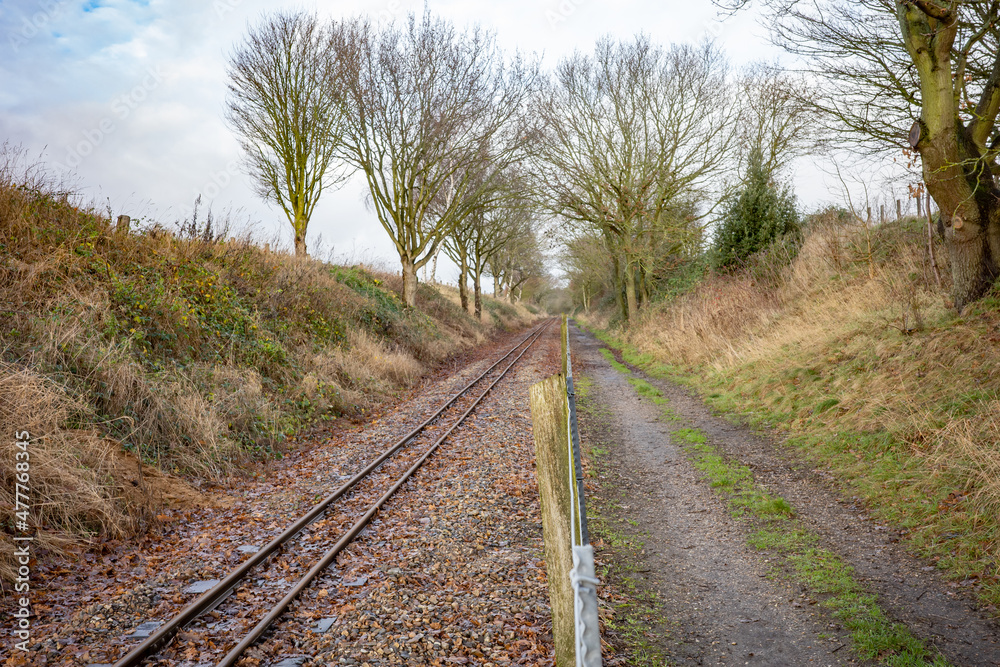A section of the Bure Valley narrow gauge steam railway track in the Norfolk village of Buxton. Captured on a bright but cold winter’s day A section of the Bure Valley narrow gauge steam railway track in the Norfolk village of Buxton. Captured on a bright but cold winter’s day