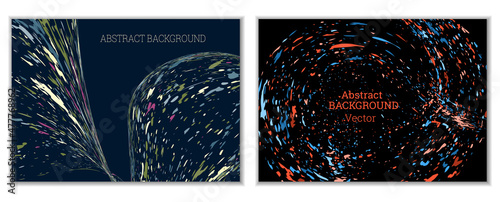 Multicolored paint splashes, smears, dust particles and debris are carried by the wind. A set of two templates. Design template for the design of banners, posters, booklets, covers, magazines. EPS 10