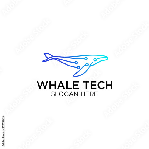 Whale Circuit Technology line art  Logo Design