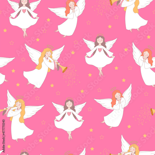 Angels pattern with pink background