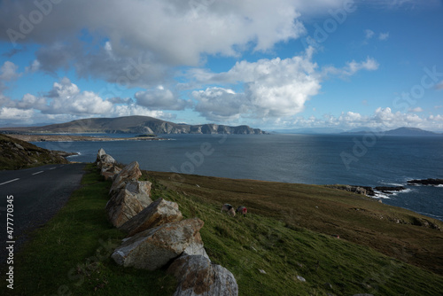 View on the Atlantic Ocean, Keel Beach and Minaun cliffs on Achill Island in Ireland. photo