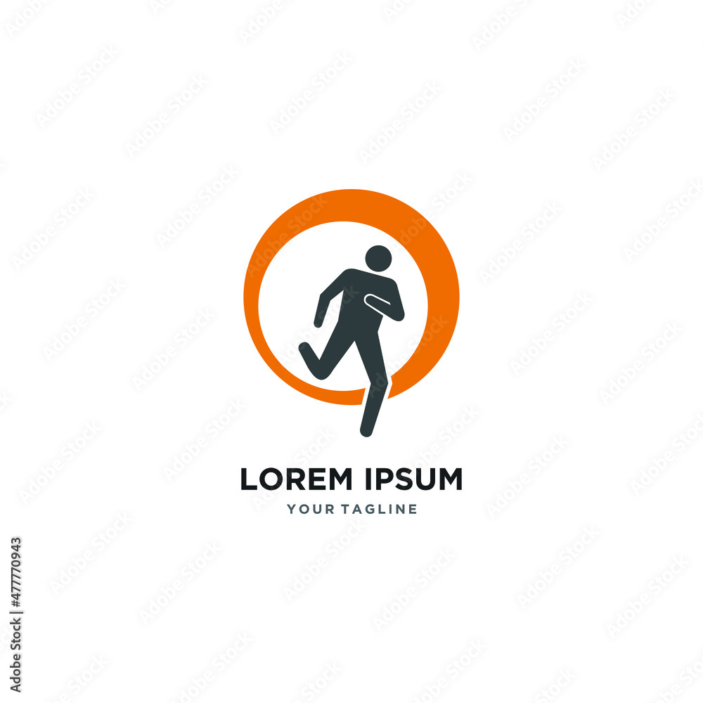 Vector logo concept of a man running out of a circle in simple two colors, perfect for your business company icon Vector logo concept of a man running out of a circle in simple two colors, perfect for your business company icon