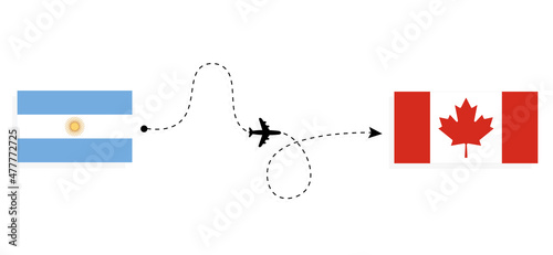 Flight and travel from Argentina to Canada by passenger airplane Travel concept