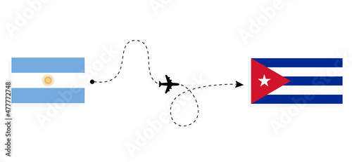 Flight and travel from Argentina to Cuba by passenger airplane Travel concept