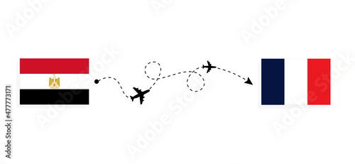 Flight and travel from Egypt to France by passenger airplane Travel concept