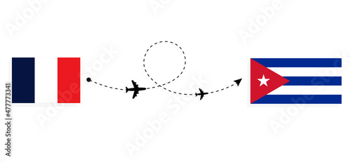Flight and travel from France to Cuba by passenger airplane Travel concept
