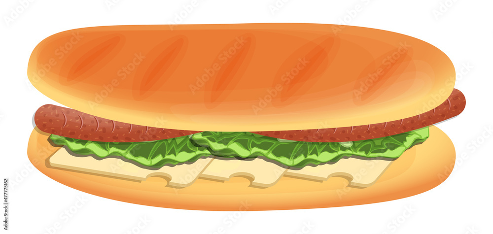Sandwich with sausage and cheese concept fast food vector illustration
