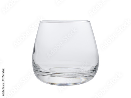 An empty clear glass glass for cognac, brandy or rum. Isolated on a white background, close-up.