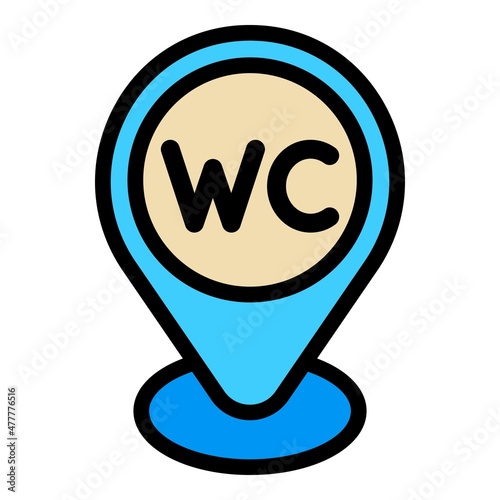 Wc gps pin icon. Outline wc gps pin vector icon color flat isolated