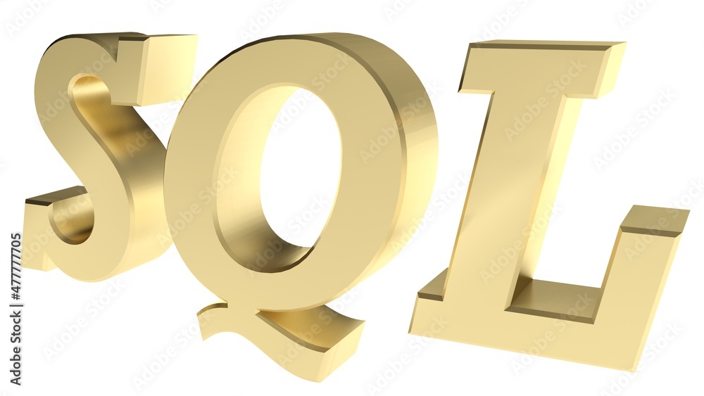 SQL brass write on white background - 3D rendering illustration SQL brass write on white background - 3D rendering illustration