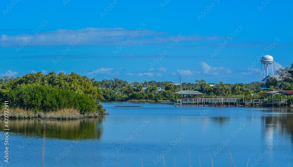 The Cedar Key Water Tower and Fishing Pier on the Island City of Cedar Key, Levy County, Florida