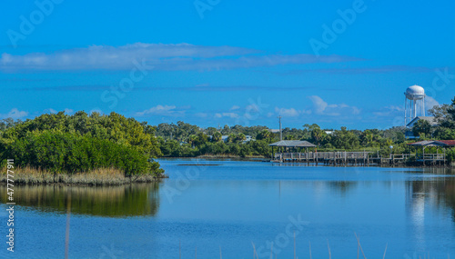 The Cedar Key Water Tower and Fishing Pier on the Island City of Cedar Key, Levy County, Florida