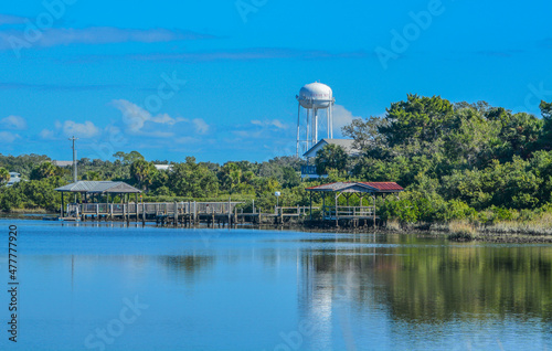 The Cedar Key Water Tower and Fishing Pier on the Island City of Cedar Key, Levy County, Florida