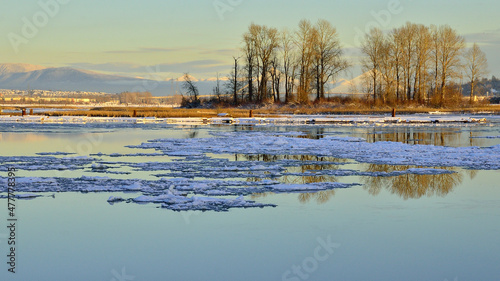 Fraser River with floating chunks of ice