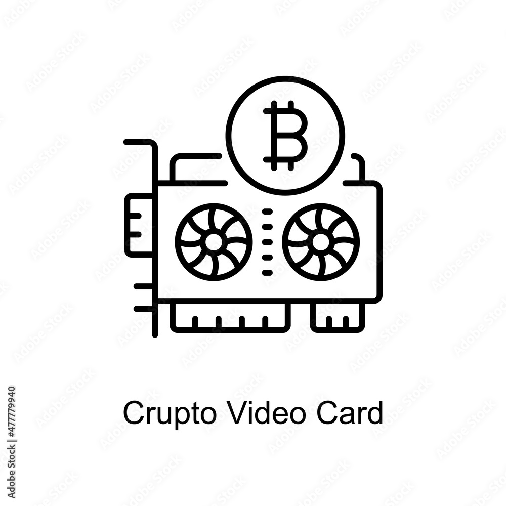 Crypto Video Card vector outline icon for web isolated on white background EPS 10 file
