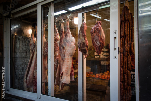 Meat hanged at butcher shop
