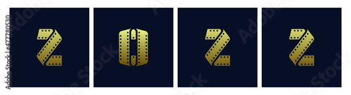 New year 2022 on gold, strip film vector illustration