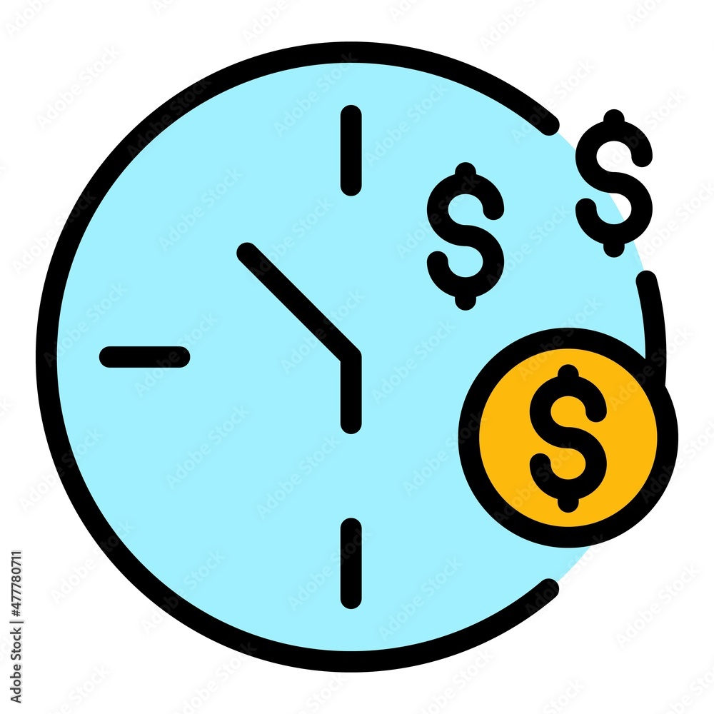 Money clock icon. Outline money clock vector icon color flat isolated Money clock icon. Outline money clock vector icon color flat isolated