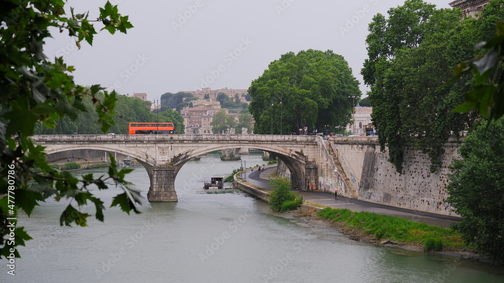 St. Angelo Bridge and Trastevere district in Rome, Italy 