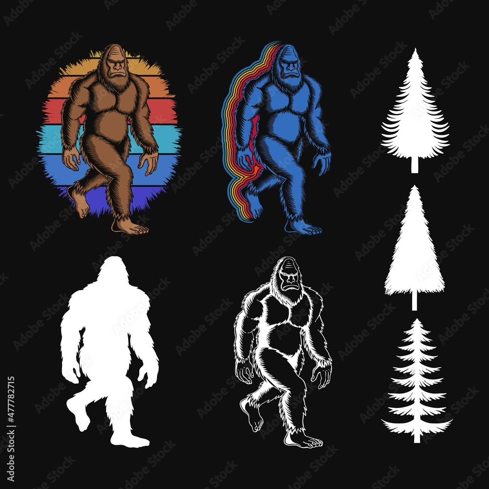 Fototapeta premium Bigfoot walking set vector illustration for your company or brand