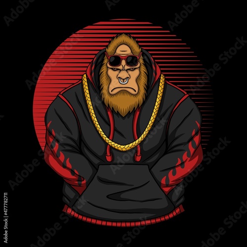 Bigfoot gangster retro vector illustration for your company or brand