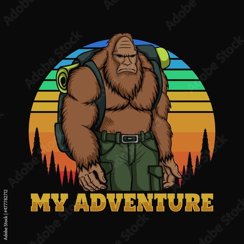 Bigfoot Adventure retro vector illustration for your company or brand