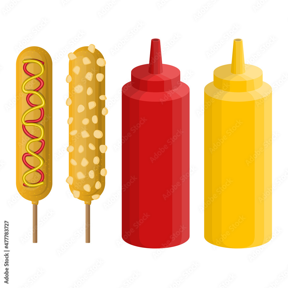Corn dogs with ketchup and mustard sauce concept vector Corn dogs with ketchup and mustard sauce concept vector