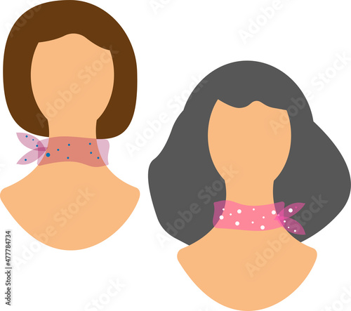 Print  Two fancy girls with p[nk polka dots on the their  necks.  Women`s beauty salon.