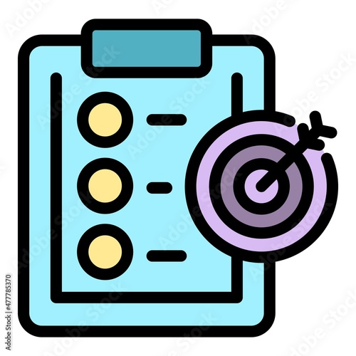 Target checklist icon. Outline target checklist vector icon color flat isolated