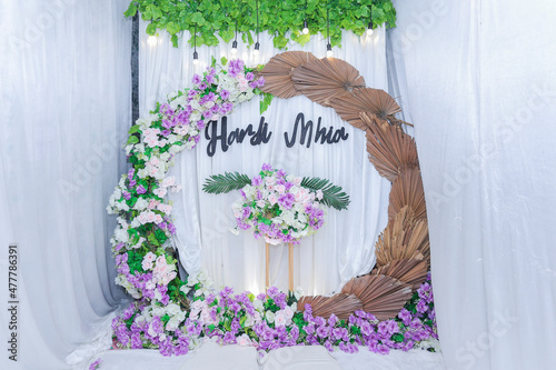 engagement decoration with rustic palm leaf theme, 10 January 2021, Tenggarong city, East Kalimantan Indonesia photo