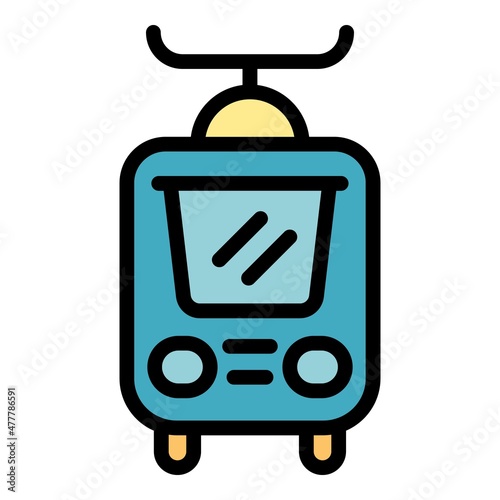 Tram icon. Outline tram vector icon color flat isolated