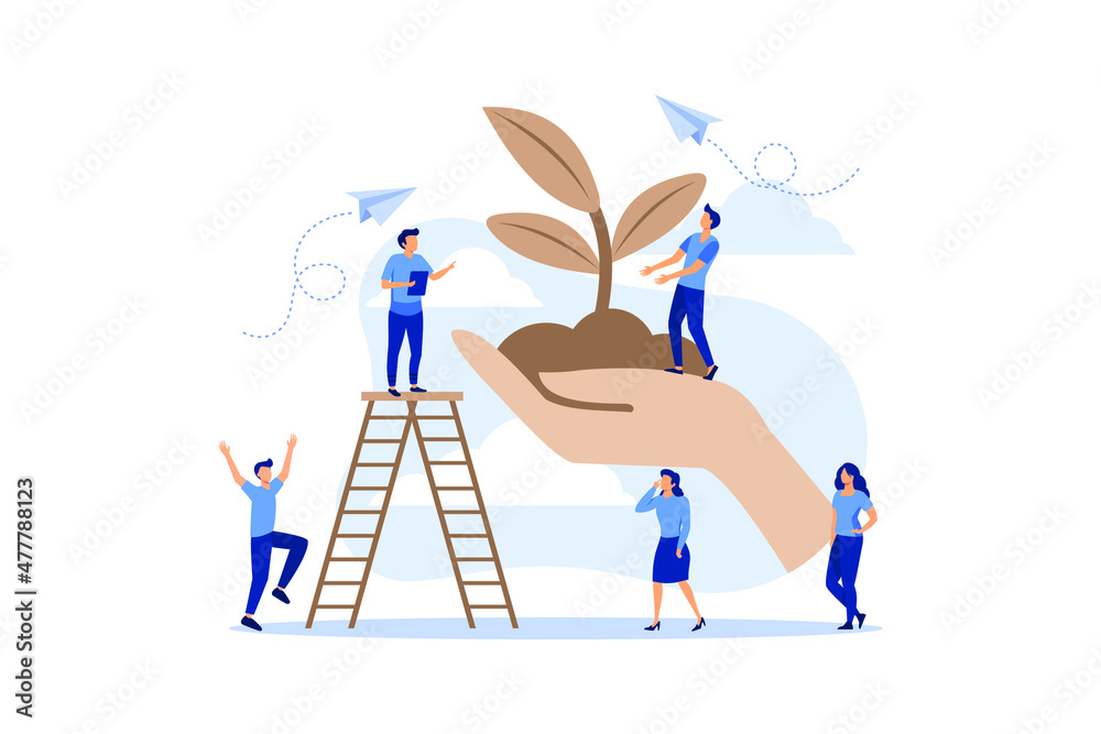 small people prepare for the holiday, save the planet from pollution, World Environment Day, Bio technology, in the big hand the earth with a plant flat vector design illustration small people prepare for the holiday, save the planet from pollution, World Environment Day, Bio technology, in the big hand the earth with a plant flat vector design illustration