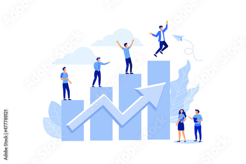 Vector illustration, people run to their goal on the column of columns, move up motivation, the path to the target's achievement