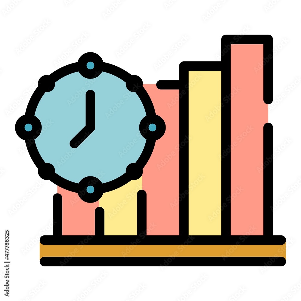 Graph time management icon. Outline graph time management vector icon color flat isolated Graph time management icon. Outline graph time management vector icon color flat isolated